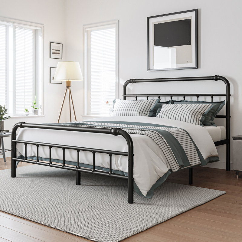 Ableton Heavy Duty Anti Sway 18 inch Steel Tube Iron Bed with Headboard Under The Bed for Storage Ebern Designs Size Extra Long Twin